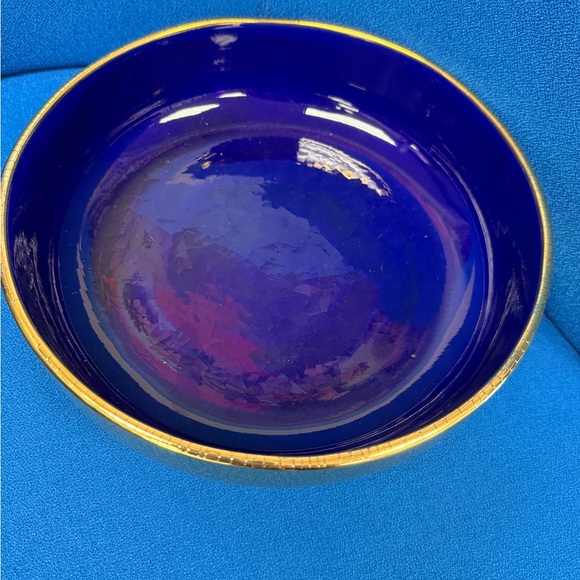 L’OBJET Gold Crackled and Cobalt Blue Centerpiece Decorative Bowl - Picture 6 of 10